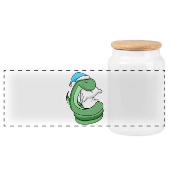 Snake with pillow and sleeping cap - Panoramic Cookie Jar with Wooden Lid - white - Front