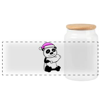 Panda with pillow and sleeping cap - Panoramic Cookie Jar with Wooden Lid - white - Front