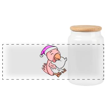Poulet avec oreiller et bonnet de couchage - Boîte à biscuits avec couvercle en bois - blanc - Devant