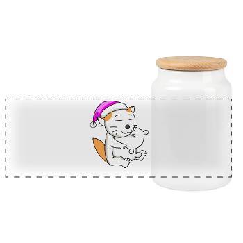 Chat race Selkirk Rex - Boîte à biscuits avec couvercle en bois - blanc - Devant