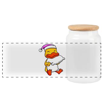 Ente mit Kissen und Schlafmütze - Panorama Keksdose mit Holzdeckel - Weiß - Vorne