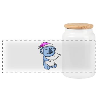 Koala with pillow and sleeping cap - Panoramic Cookie Jar with Wooden Lid - white - Front