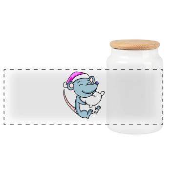 Souris avec oreiller et bonnet de couchage - Boîte à biscuits avec couvercle en bois - blanc - Devant