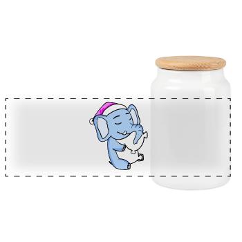 Elephant with pillow and sleeping cap - Panoramic Cookie Jar with Wooden Lid - white - Front