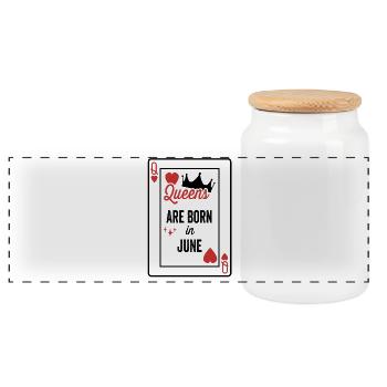 Queens Are Born In June Birthday Date Girls Women - Panoramic Cookie Jar with Wooden Lid - white - Front
