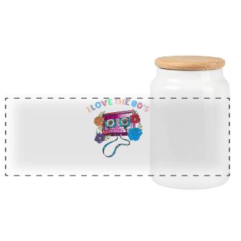 ove Die 80er Jahre Kassette Kassette Achtziger Retro Vintage - Panorama Keksdose mit Holzdeckel - Weiß - Vorne