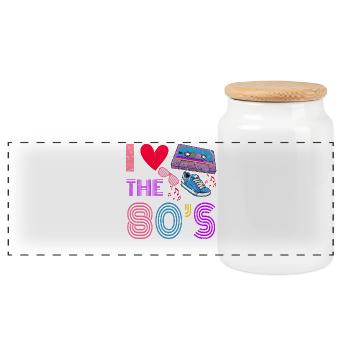 Kassette Retro Ich liebe das 80S Kostüm I Heart - Panorama Keksdose mit Holzdeckel - Weiß - Vorne