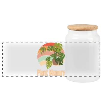 Plant Mommy Paradise Pflanzenmama Geschenk - Panorama Keksdose mit Holzdeckel - Weiß - Vorne