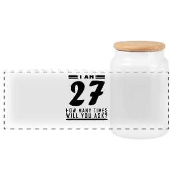 J’ai 27 ans – 27e anniversaire cadeau - Boîte à biscuits avec couvercle en bois - blanc - Devant