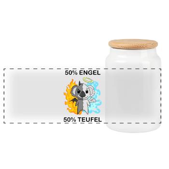 Koala - Engel und Teufel - Panorama Keksdose mit Holzdeckel - Weiß - Vorne