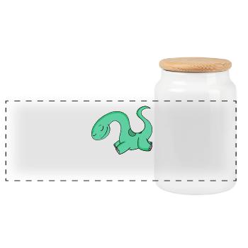 Dinosaur Motif - Panoramic Cookie Jar with Wooden Lid - white - Front