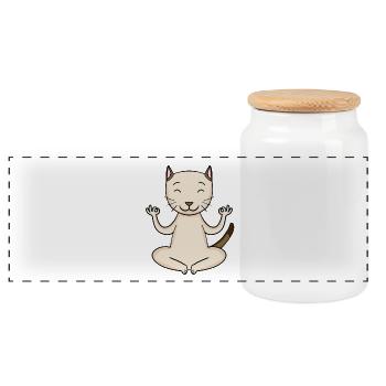 Chat de yoga Propriétaire de chat domestique à poil court - Boîte à biscuits avec couvercle en bois - blanc - Devant