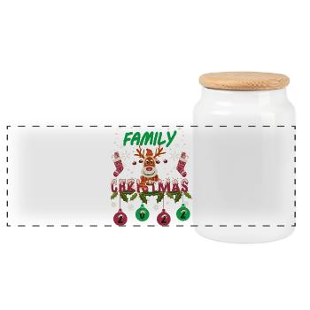 Family Christmas - Panoramic Cookie Jar with Wooden Lid - white - Front