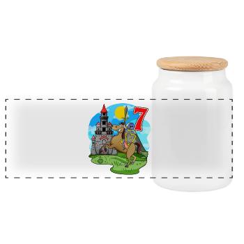 Knight 7th Birthday 7 Years Young Gift - Panoramic Cookie Jar with Wooden Lid - white - Front