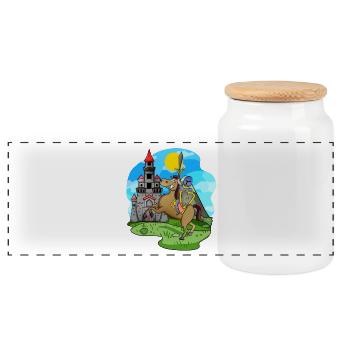Knight Horse Castle pour les enfants - Boîte à biscuits avec couvercle en bois - blanc - Devant