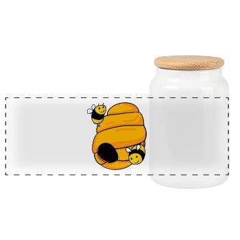Bee nest with cute bees - Panoramic Cookie Jar with Wooden Lid - white - Front