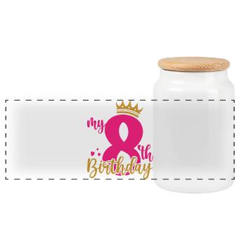 My 8th Birthday Crown - Panoramic Cookie Jar with Wooden Lid - white - Front