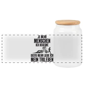 Je Mehr Menschen Ich Begegne Triathlon - Panorama Keksdose mit Holzdeckel - Weiß - Vorne