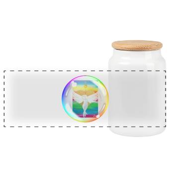 Regenbogen-Engel der Liebe Sonja Ariel von Staden - Panorama Keksdose mit Holzdeckel - Weiß - Vorne
