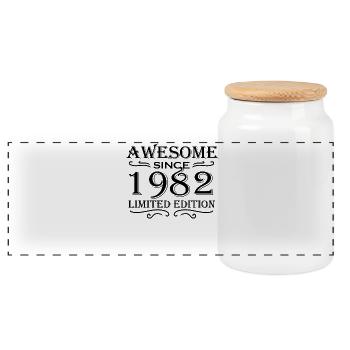 1982 - Jahrgang 1982 - Panorama Keksdose mit Holzdeckel - Weiß - Vorne