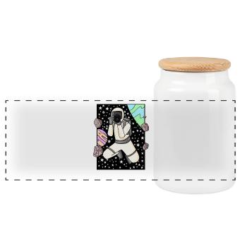 Astronaut Photographer Photography - Panoramic Cookie Jar with Wooden Lid - white - Front
