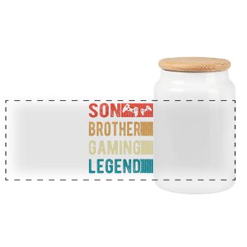 Son Brother Gaming Legend Gamer Gambling Gift - Panoramic Cookie Jar with Wooden Lid - white - Front