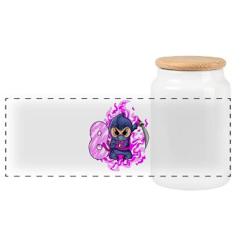 8th Birthday Girl 8 Years Old Ninja - Panoramic Cookie Jar with Wooden Lid - white - Front