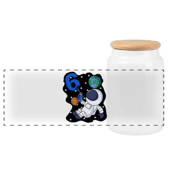 Boy 6 years old gift son astronaut motif - Panoramic Cookie Jar with Wooden Lid - white - Front