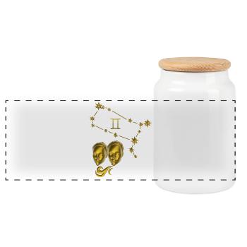 Sternzeichen Zwillinge 3D, gold - Panorama Keksdose mit Holzdeckel - Weiß - Vorne