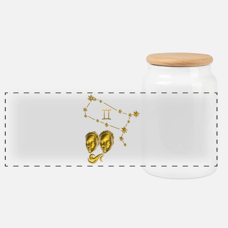Sternzeichen Zwillinge 3D, gold - Panorama Keksdose mit Holzdeckel - Weiß