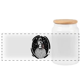 Astronaut with skateboard in space - Panoramic Cookie Jar with Wooden Lid - white - Front