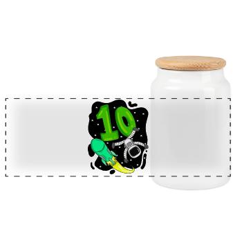 Boy 10 years old - 10th birthday gift - Panoramic Cookie Jar with Wooden Lid - white - Front