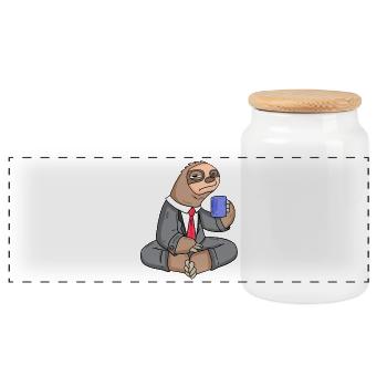 Sloth Office Outfit - Panoramic Cookie Jar with Wooden Lid - white - Front