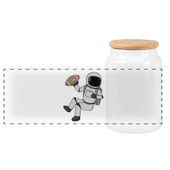 Astronaut American Football - Panoramic Cookie Jar with Wooden Lid - white - Front
