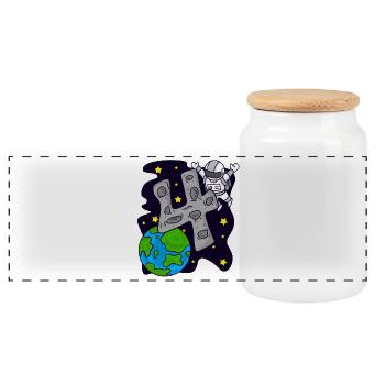Boy 4 years old - 4th birthday gift - Panoramic Cookie Jar with Wooden Lid - white - Front