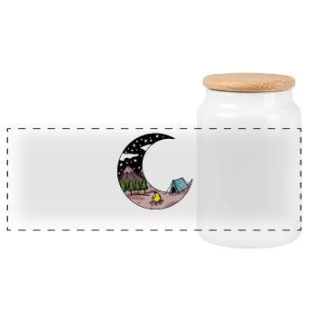 Mountain Mountains Mountain Peak Summit Tent Crescent - Panoramic Cookie Jar with Wooden Lid - white - Front