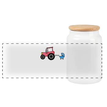 Tractor with baby cart - Panoramic Cookie Jar with Wooden Lid - white - Front