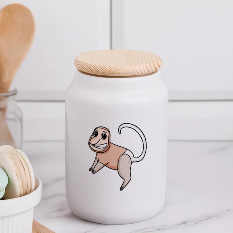 Proboscis Monkey Monkey Monkey Panoramic Cookie Jar with Wooden Lid