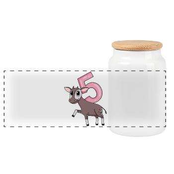 Mädchen 5 Jahre alt Okapi 5. Geburtstag Geschenk - Panorama Keksdose mit Holzdeckel - Weiß - Vorne
