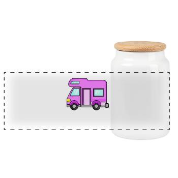 Camping Wagen Rosa Damen - Panorama Keksdose mit Holzdeckel - Weiß - Vorne