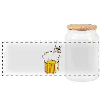 Beer funny alpaca animal - Panoramic Cookie Jar with Wooden Lid - white - Front