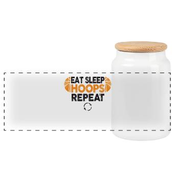 Eat Sleep Hoops Repeat Basketball - Panoramic Cookie Jar with Wooden Lid - white - Front