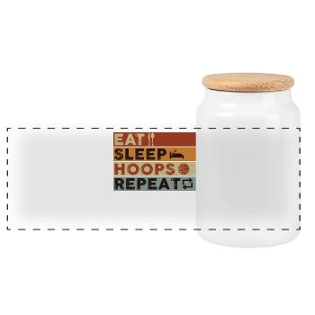Eat Sleep Hoops Repeat Basketball - Panoramic Cookie Jar with Wooden Lid - white - Front