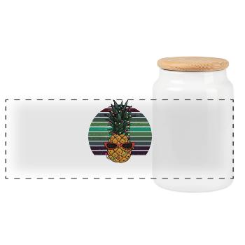 Retro Pineapple String of Lights Christmas Gift - Panoramic Cookie Jar with Wooden Lid - white - Front