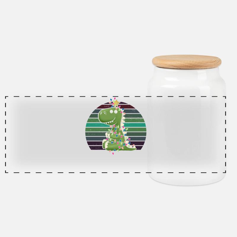 Süßer Dino Lichterkette Tree Rex Schlafanzug - Panorama Keksdose mit Holzdeckel - Weiß