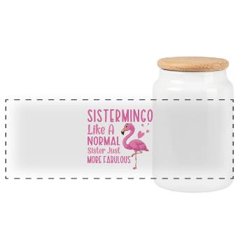 Sistermingo Like Normal Sister Flamingo - Panoramic Cookie Jar with Wooden Lid - white - Front
