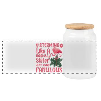 Sistermingo Like Normal Sister Flamingo - Panoramic Cookie Jar with Wooden Lid - white - Front
