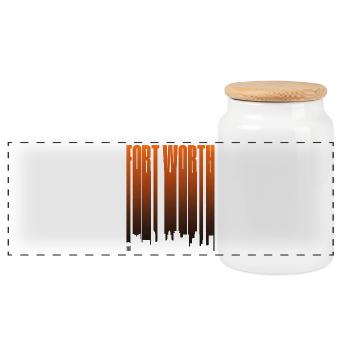 Fort Worth Skyline Neon Gradients - Panoramic Cookie Jar with Wooden Lid - white - Front