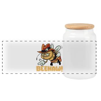 Beehaw bee with cowboy hat Yeehaw - Panoramic Cookie Jar with Wooden Lid - white - Front