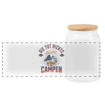 Die TUT NICHTS CAMPEN – Alpen Camper - Panorama Keksdose mit Holzdeckel - Weiß - Vorne